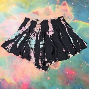 Surf Gypsy Tie Dye Smocked Waist Ruffle Shorts Women's Size M Black Pink Blue